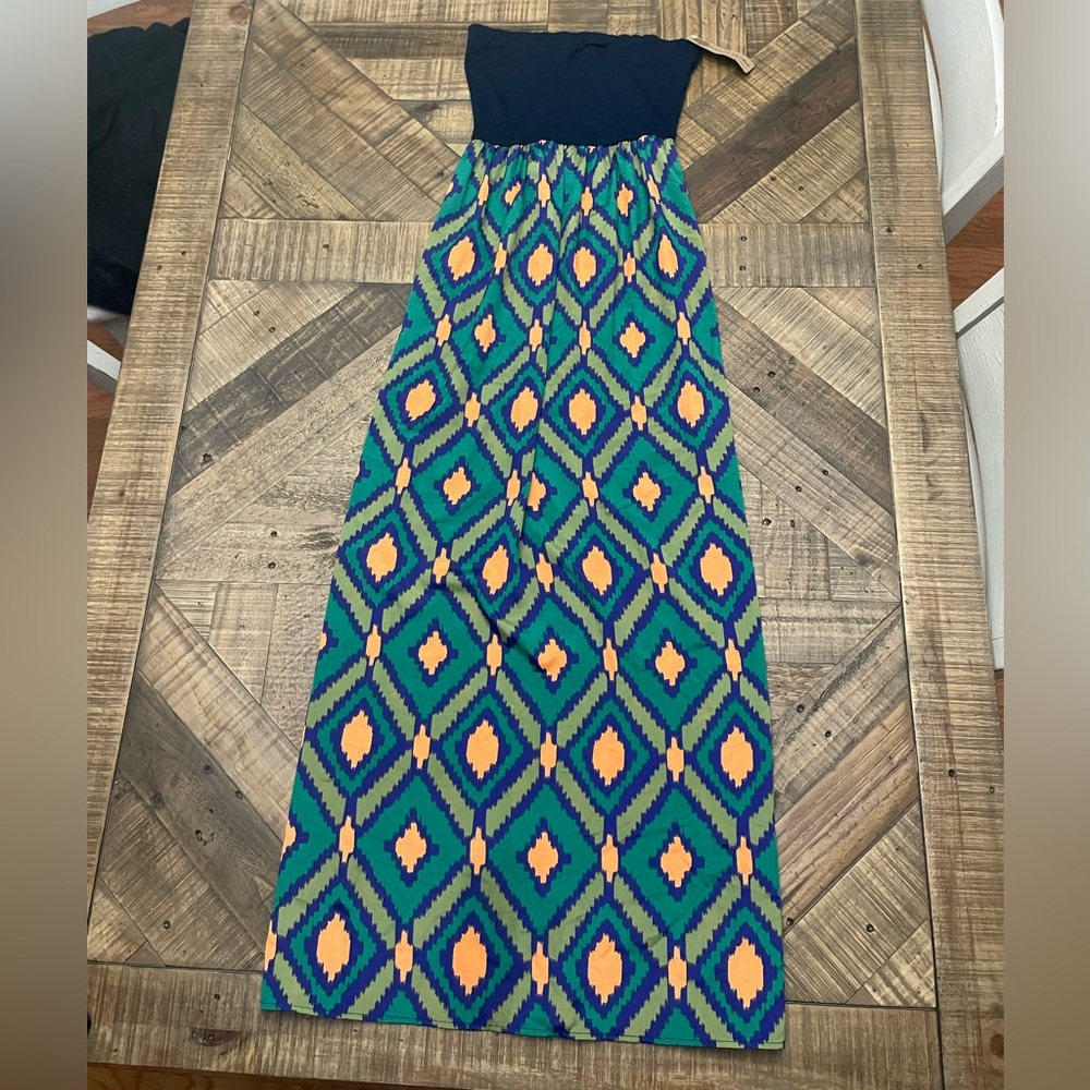 Lizard Thicket Navy and Vibrant Pattern Maxi Dress
